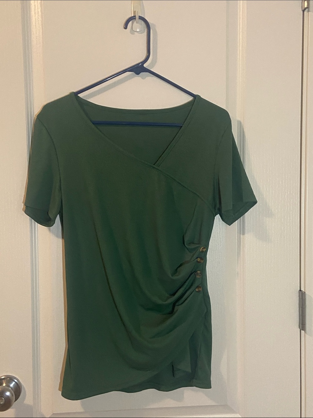 Ruched Green V-Neck T-Shirt